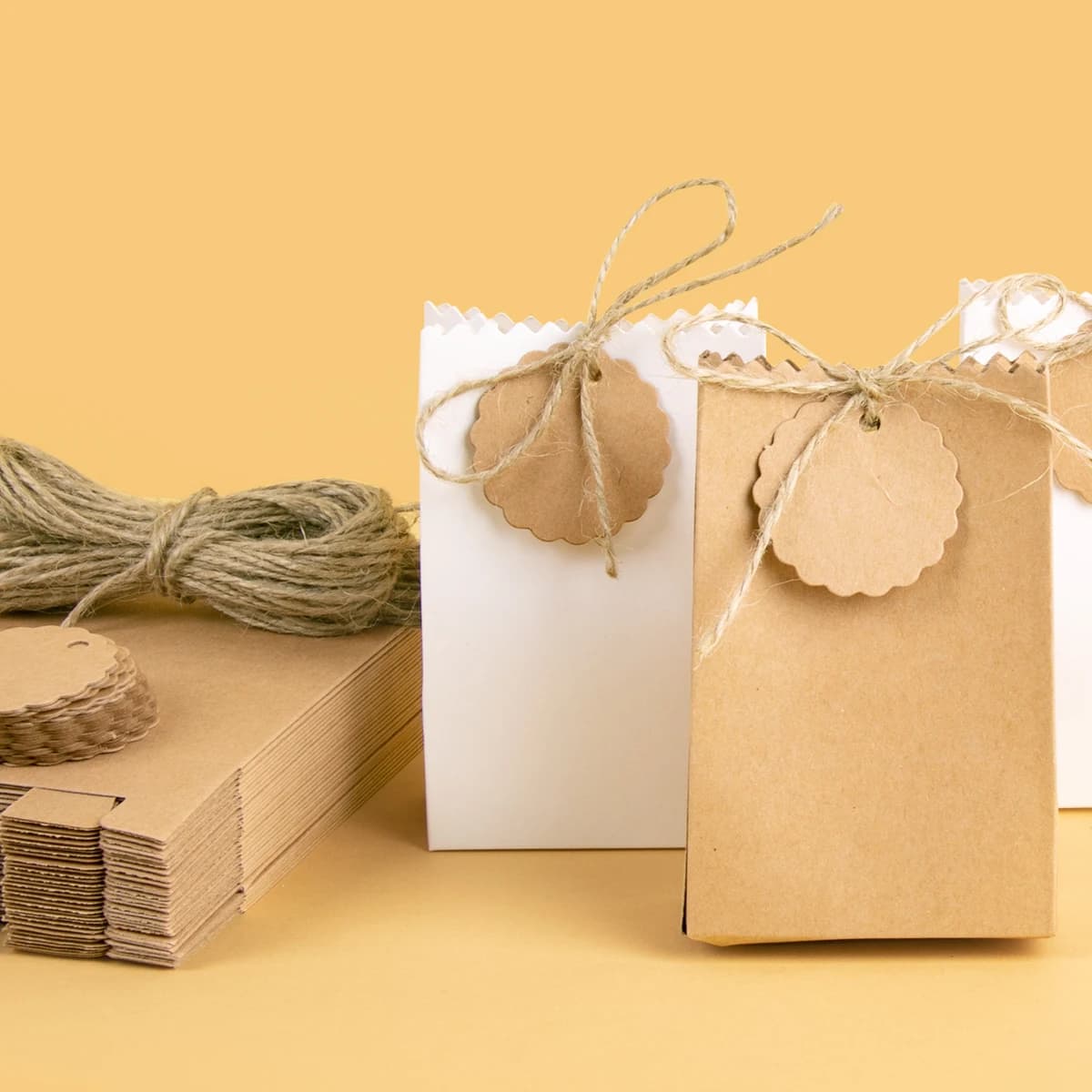 10/20 pezzi sacchetto di carta Kraft retrò con corda di canapa bomboniera di compleanno per matrimonio per ospite sacchetto di imballaggio regalo scatola di caramelle festa di Natale