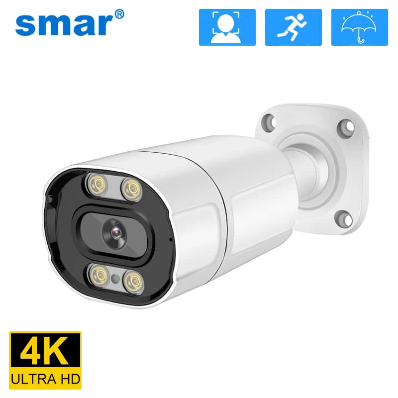 Smar High Quality Metal Bullet Camera External IP Camera 4K 8MP Color Vision Ai Face Detection Audio Video Surveillance