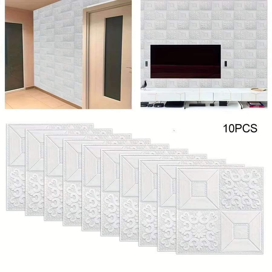 10 Pezzi Pannelli in Schiuma Autoadesivi, Carta da Parati 3D, Adesivi Murali Effetto Mattone per Camera da Letto, Decorazioni per Cucina, Casa, Piastrelle, Adesivi Artistici in Vinile