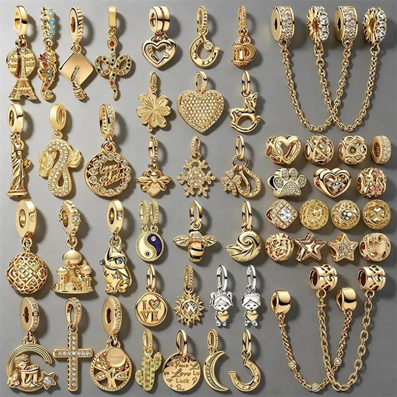 NUOVI Ciondoli Misti Placcati Oro per Braccialetti Fai da Te, Creazione Gioielli, con Ape, Torre Eiffel, Croce, Luna, Cuore, Zirconi, Perline Pendenti per Donna, Regalo