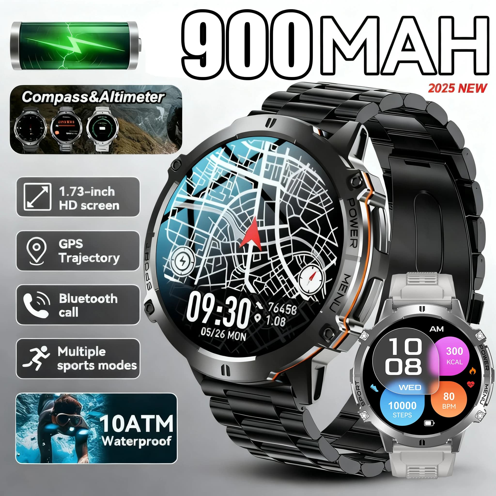 2026 New TANK X3 ULTRA 3 Smartwatch 1.73" AMOLED Screen 5ATM&IP69K Durable 1000mAh Battery GPS Sports Fitness Track Smart Watch