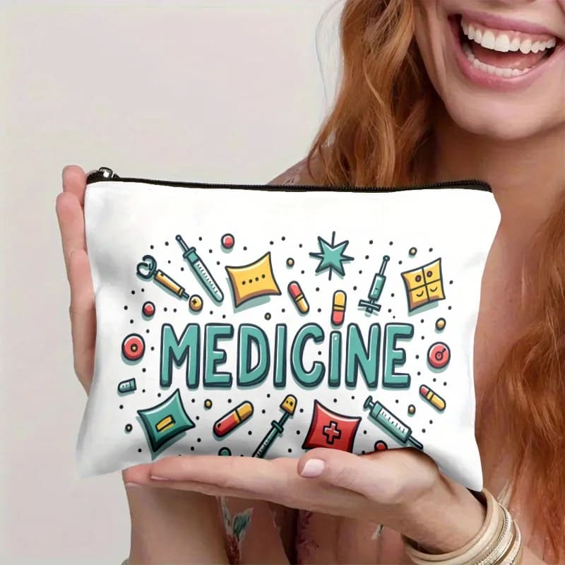 Una borsa per il trucco con logo farmaceutico: custodia multifunzionale con cerniera, borsa per riporre gioielli, piccola borsa portaoggetti con cerniera da viaggio perfetta.
