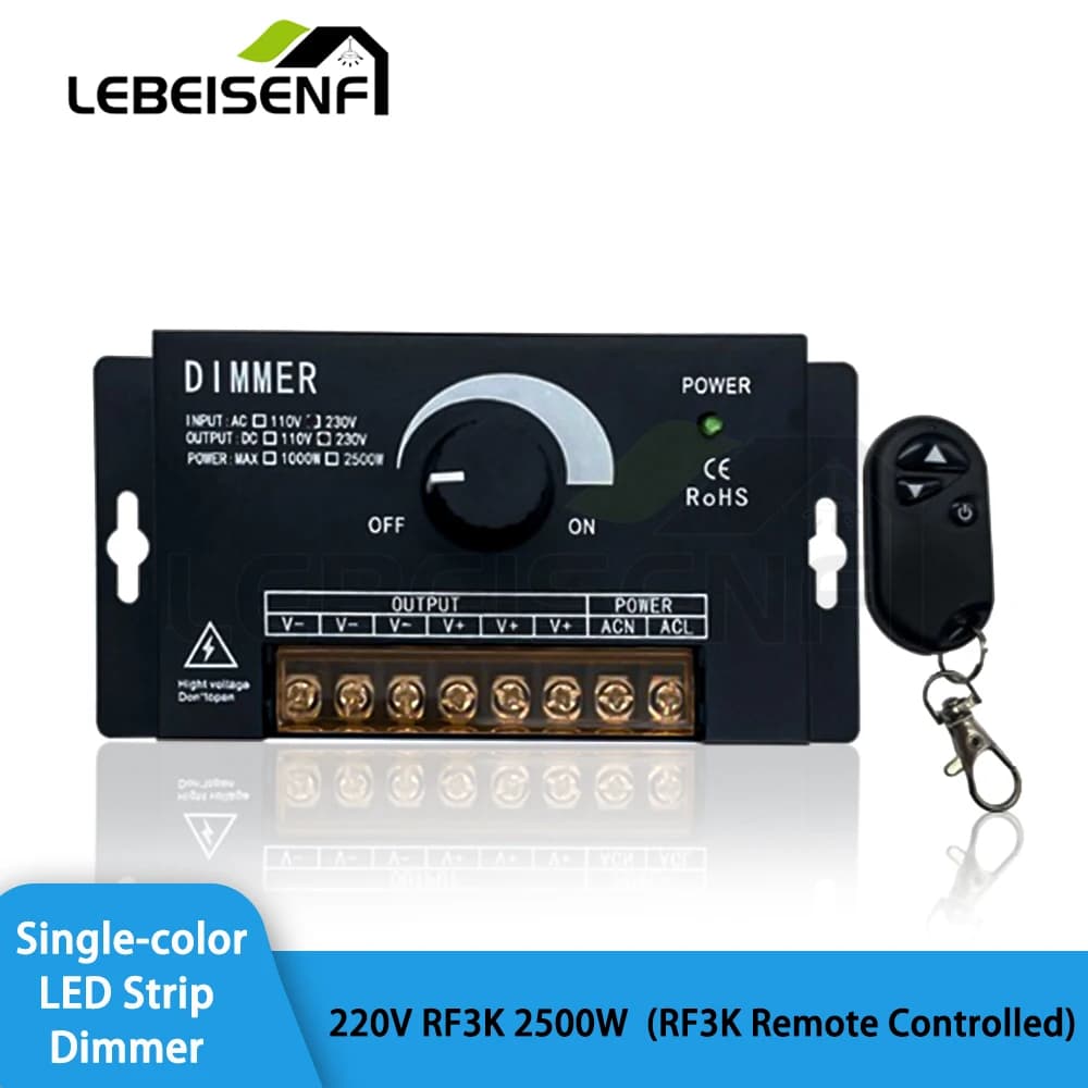220V High Voltage Wireless RF3K LED Strip Dimmer 2500W Single-color with RF3K Remote Control Support for Lighting Systems