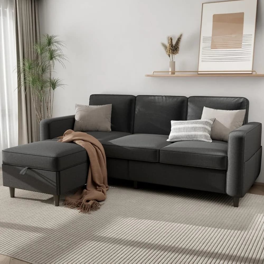 Living room sofas - Living room sofa - Comfortable modular L-shaped sofa, with chaise longue holders, washable covers