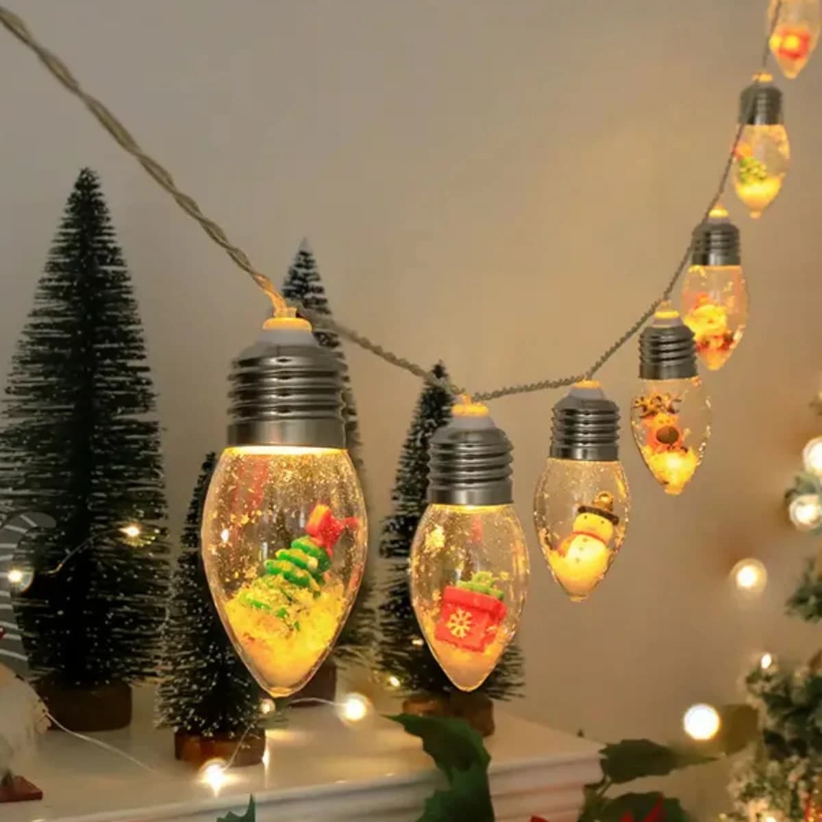 1pc 10/20LED Lampadine a globo Luce della stringa con neve e ornamenti carini perfetti per la casa Patio Camino Decorazione dell'albero di Natale di Natale