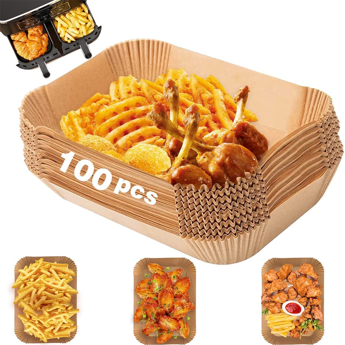 Disposable Air Fryer Paper Sheet, 100 Piece Food Prych Board for Ninja DZ201 DZ401, Air Fryer Accessories Bakery Paper