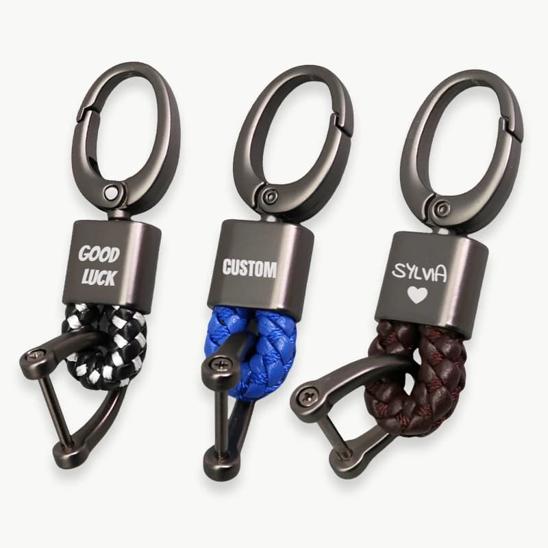 Braided Leather Keyring Braided with Oval Buckle Custom LOGO Laser Engraved Car Keyring Custom Gifts for Business