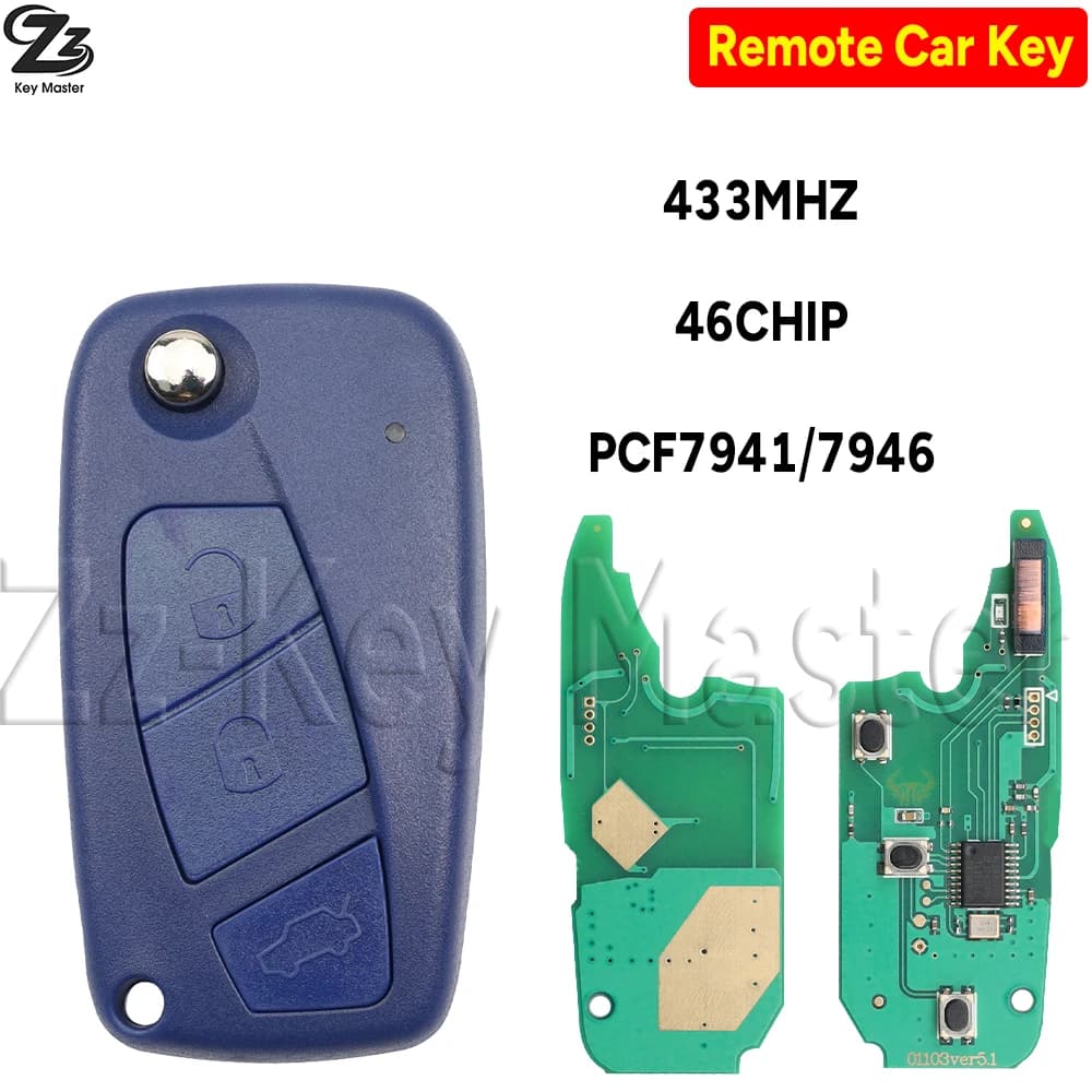 Telecomando auto con chip Zz 433MHZ ID46 PCF7941/7946 MARELLI SIP22 a scatto per Fiat Panda 2003-2012