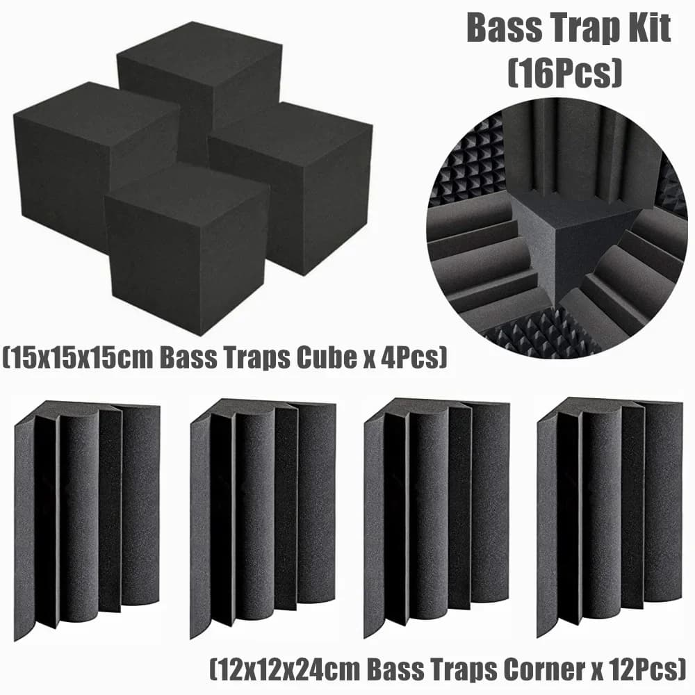 16 Pz/pacco Trappole Per Bassi Acustici Kit Schiuma 4 Pz 15x15x15 cm Cubi di Schiuma Fonoassorbenti + 12 Pz 12x12x24 cm Schiuma Angolare Ad Alta Densità