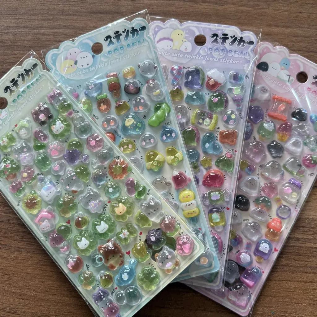 4 Pezzi Adesivi Trasparenti a Forma di Animali, Adesivi Decorativi Glitterati per Scrapbook, Quaderni, Cancelleria, Adesivi Dorati per Ricordi