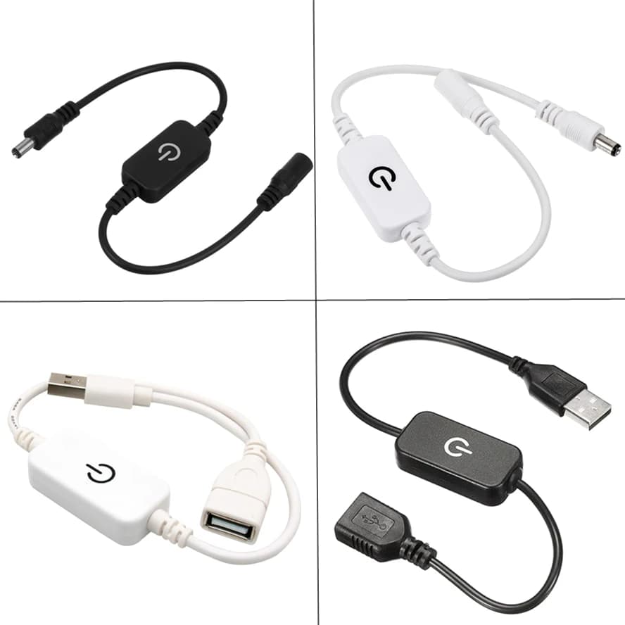 5V ~ 24V LED Touch Dimmer Interruttore 0-100% Dimmer DC USB Cavo di prolunga femmina-maschio ON OFF Controller Striscia di luce bianca nera