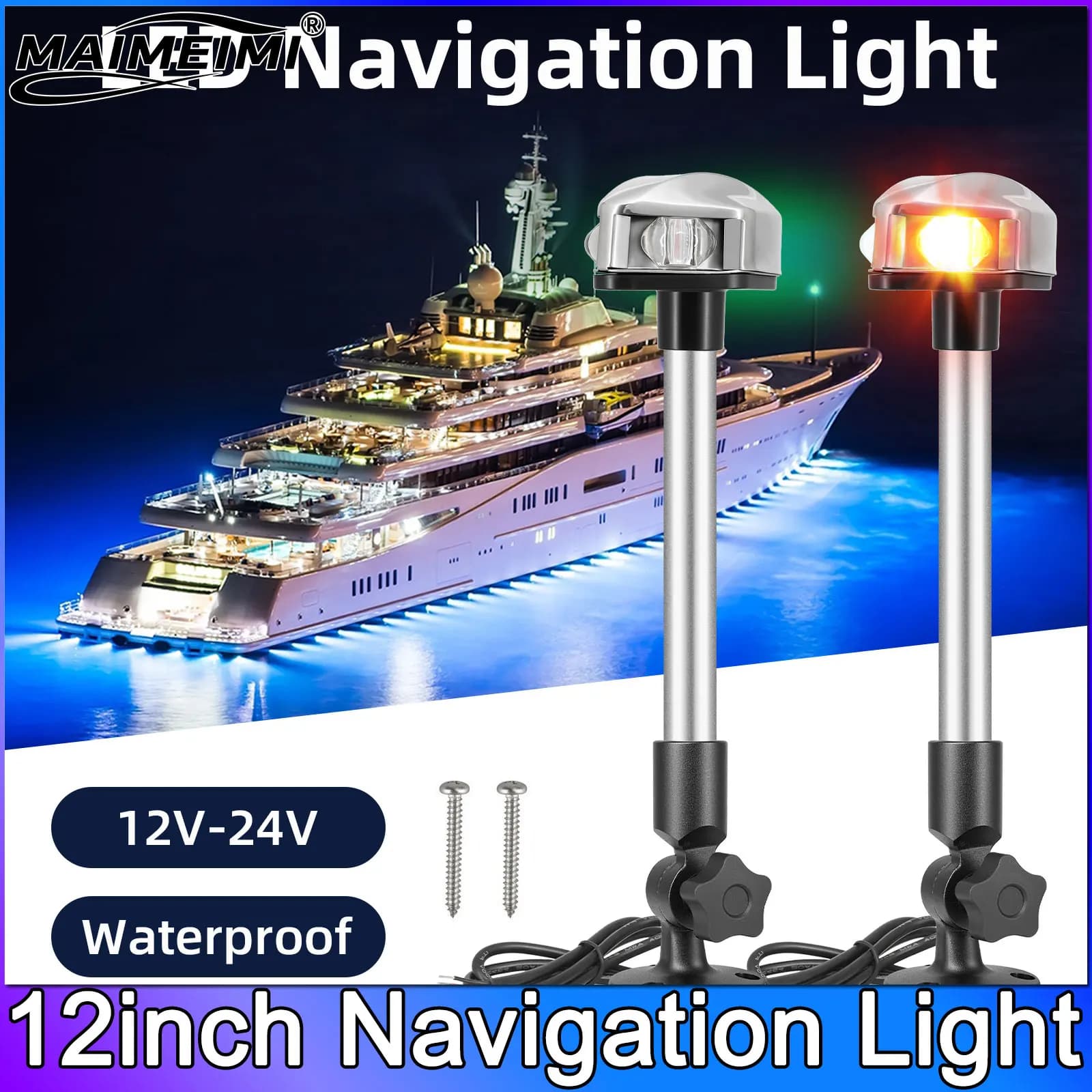 Luce di navigazione da 12 pollici pieghevole LED luce di segnalazione a vela rosso verde per yacht barca poppa ancoraggio lampada in acciaio inossidabile