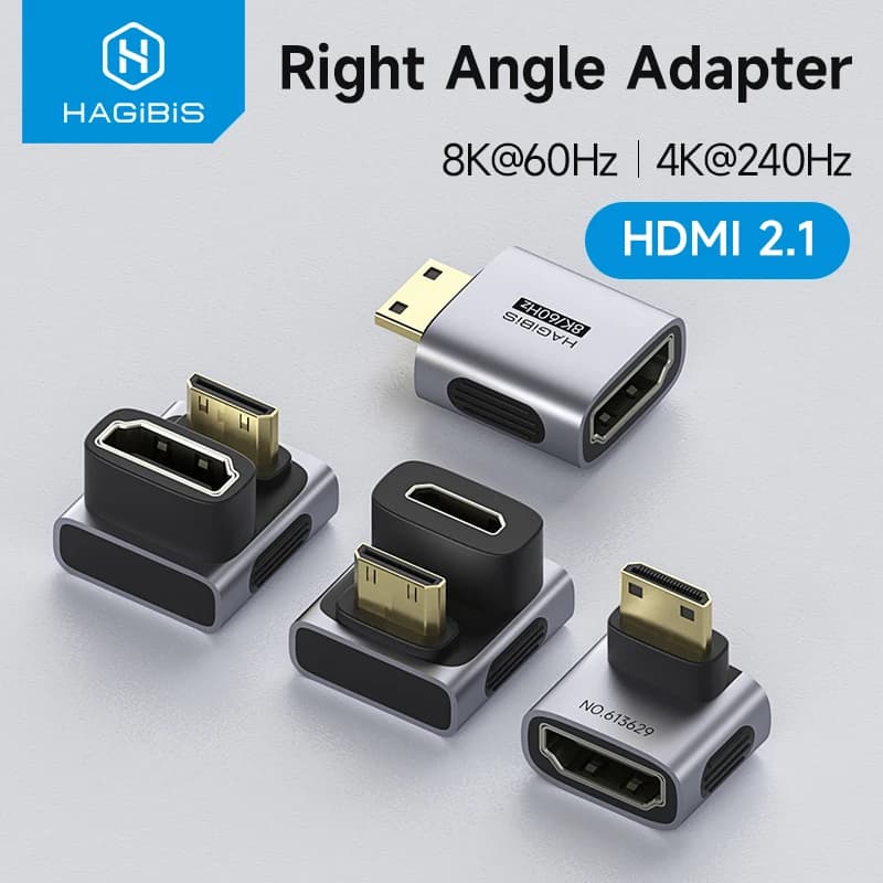 Hagibis Mini HDMI to HDMI Adapter Right Angle 90 Degree Male to Female Mini HDMI Connector L Shape Converter High Refresh Rate