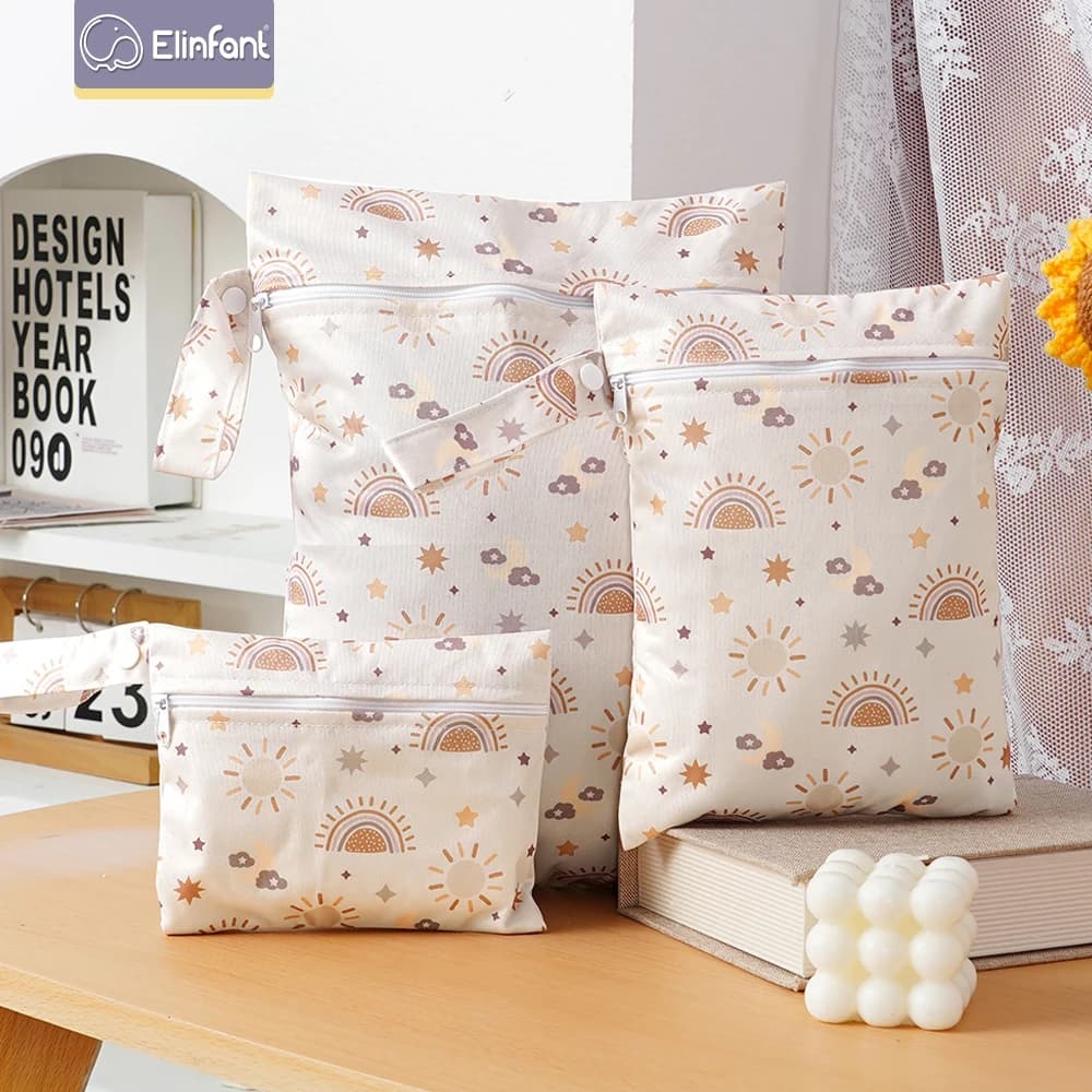 Elinfant 3 pieces dry and wet portable bag for swimsuits, waterproof diaper bag for cloth diapers, washable reusable storage bag