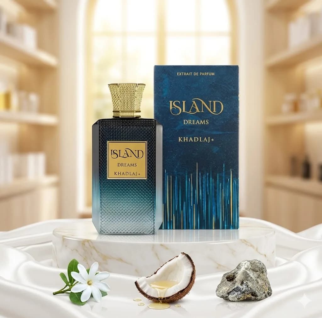 Khadlaj Island Dreams 100ml Extrait De Parfum, Fragranza di Nicchia a Lunga Durata, Profumo Esotico Tropicale di Lusso Unisex, Regalo per Uomo e Donna