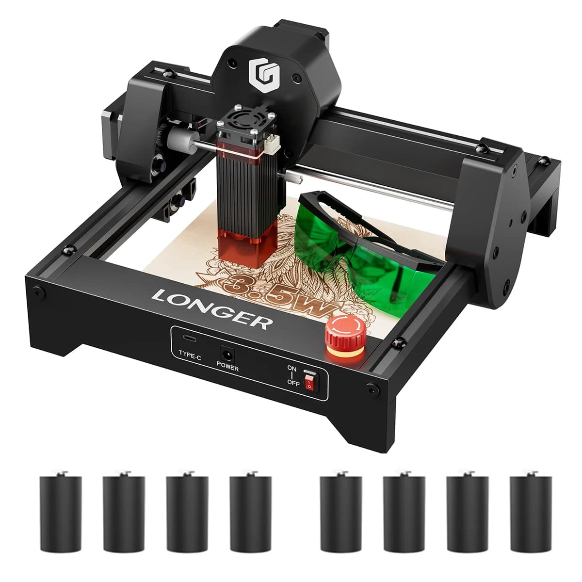 RAY5 Mini 3.5W Portable Laser Engraving Machine + Protective Glasses + 8 Pieces Raiser Tools Desktop Printing KIT