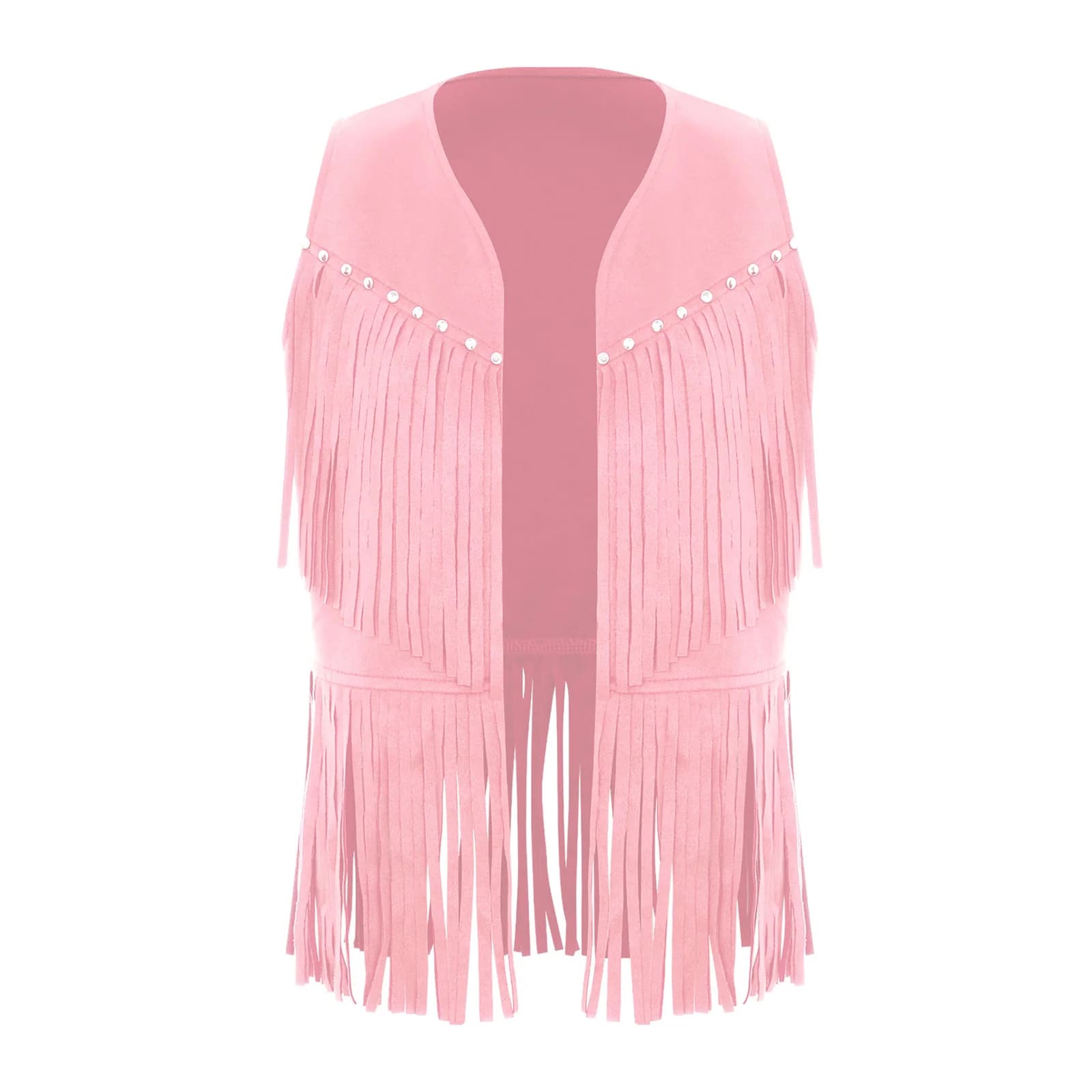Unisex cardigan with vintage tassels Top Halloween Western cowboy vest with hem with fringes for Halloween carnival vest