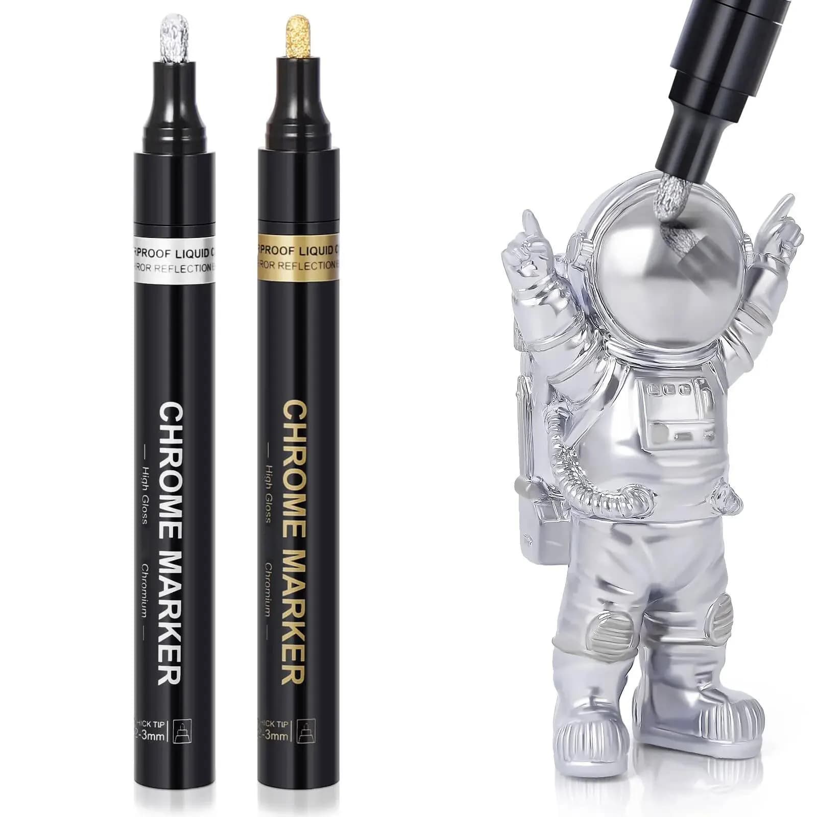3/2/1 pcs Chromium Mirror Pen 2mm Reflective Paint Pen Make from You Permanent Snail Gold Retouching, Model Painting, Marking