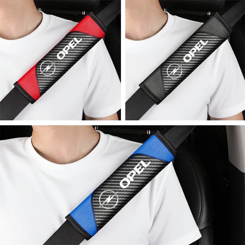 2 pcs of car seat belts in real leather and carbon fiber and accessories for Opel Insignia Astra Antara Meriva Zafira HG Corsa