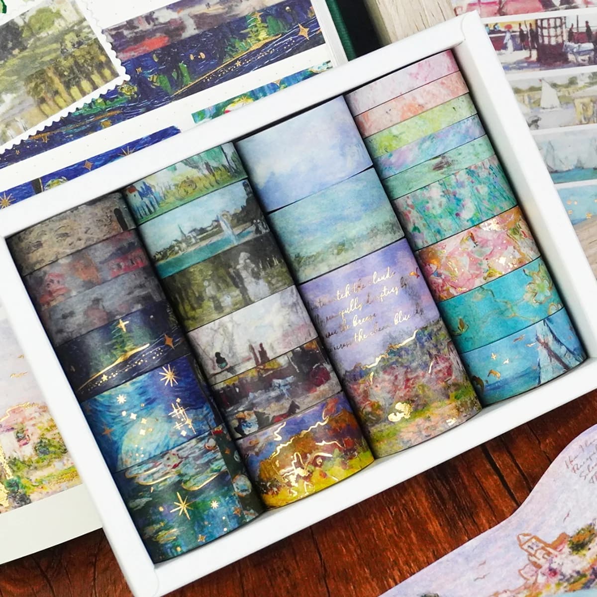 Creativity Oil Painting Theme Washi Tape Set, Gilded Style Design Decorative Handmade DIY Decoration Materials Tape Holiday Gift