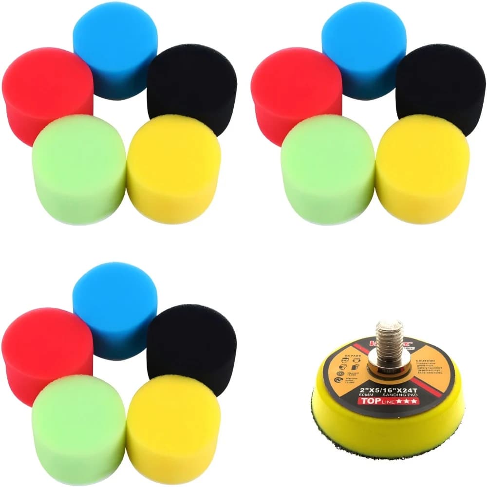 Kit disco per lucidatura Doam per auto da 2 pollici 50MM 16 pezzi con adattatore tampone per cera set di tamponi per lucidatura per auto per kit di utensili manuali per lucidatore per auto