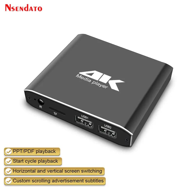 Lettore multimediale HD 4K H.265 per pubblicità, mini lettore multimediale MP4 Full HD 1080P per schede Micro SD TF, chiavette USB e pen drive.