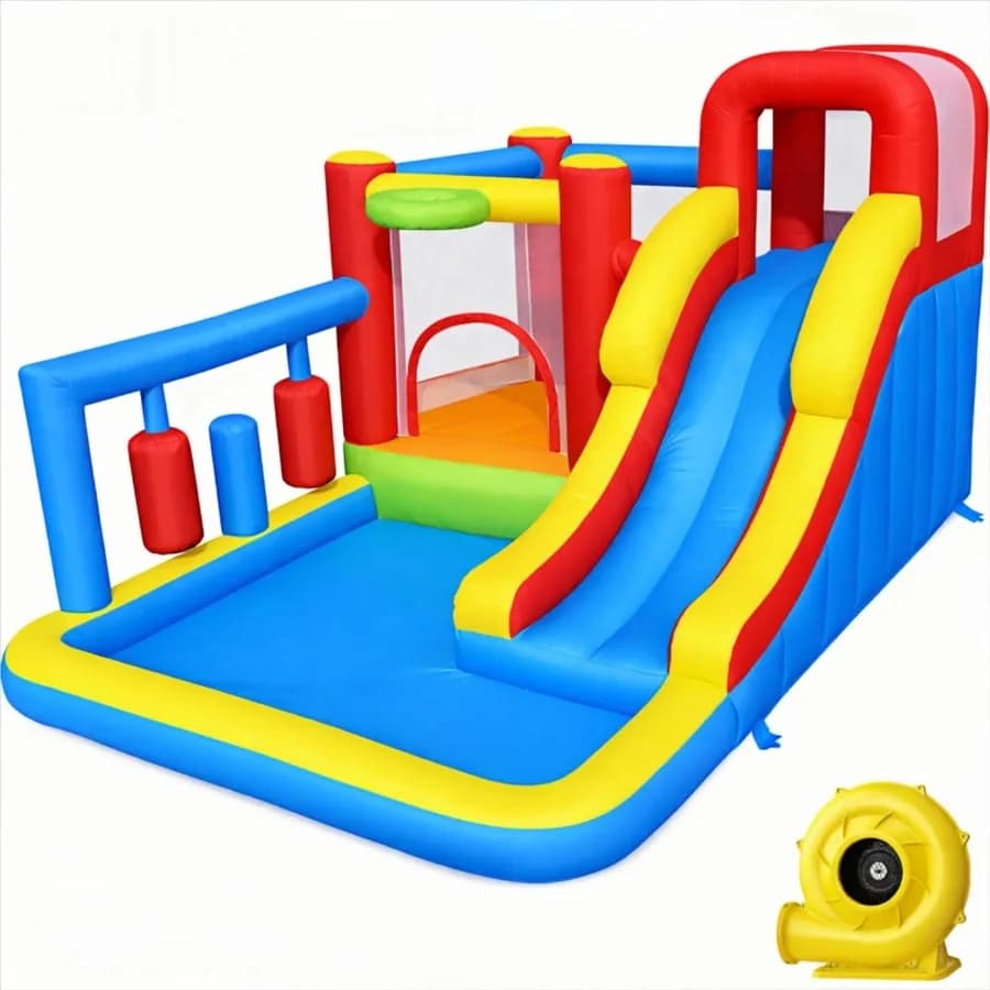 Inflatable Castle with Boxing Bag and Ball Pool, Climbing Wall and Kids Slide 3-10 Years, Interior and Exterior Game Equipment