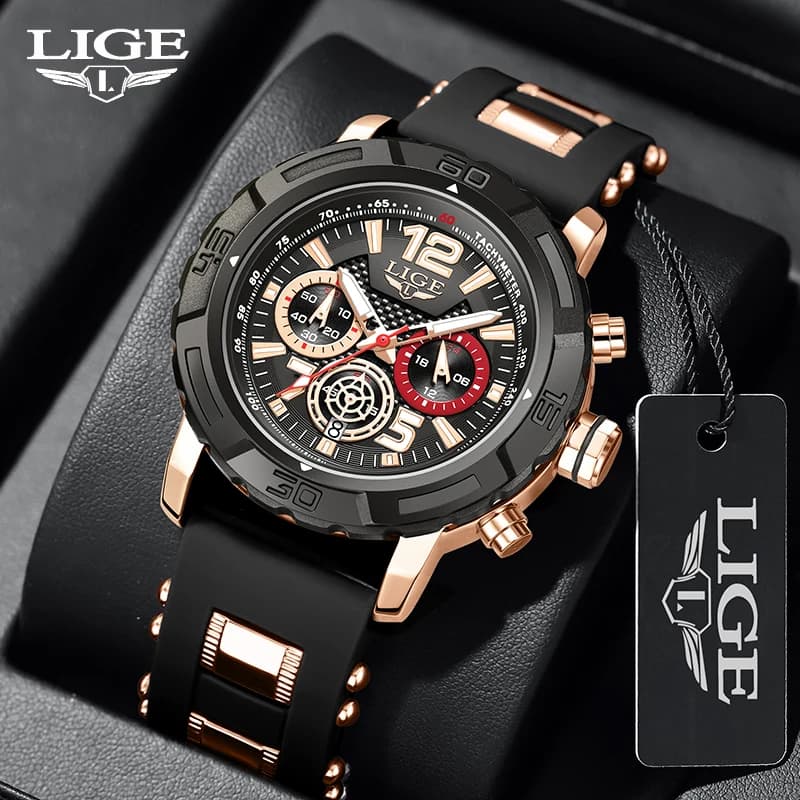 LIGE New Fashion Luxury Men's Watch, Sport Quartz Watches, Waterproof, Luminous, Multifunctional, Gift, Reloj