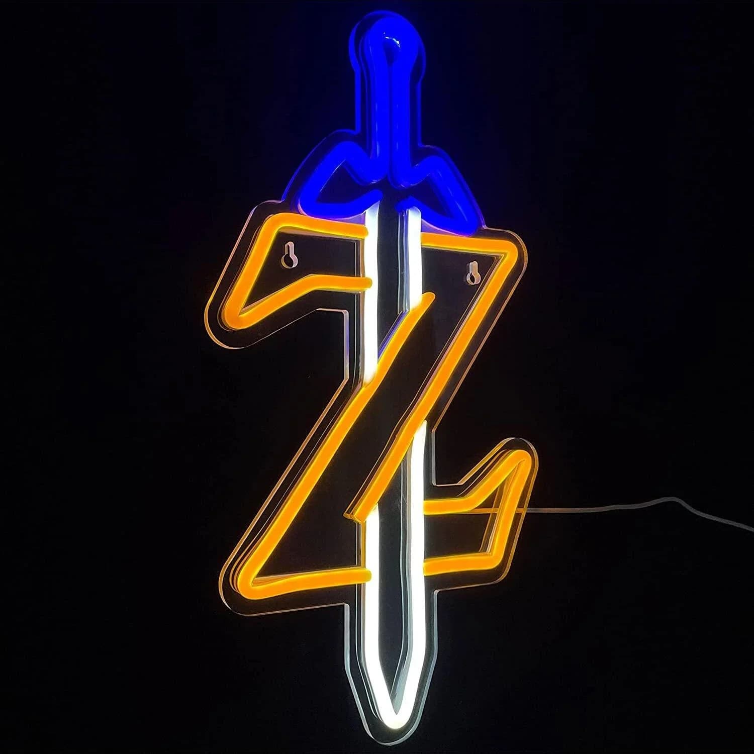 Zelda Gamer Gift Iconic Neon Light for Gaming Room Decor Gifts Sword Z LED Sign Master Sword Gaming Room for Teen Room Decor