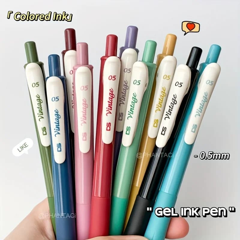 Una confezione da 5 penne neutre colorate vintage, penne per scrivere a colori classiche da 0,5 mm, pennarelli e matite a compressione
