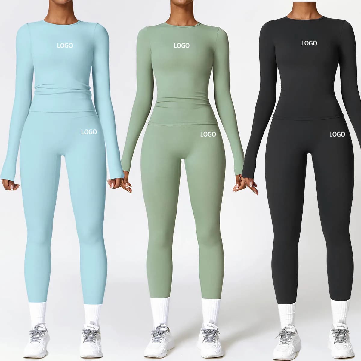 long sleeves ropa deportiva mujer Personalized training suit for women sports clothing set high waist sports clothing set yoga fitness for women