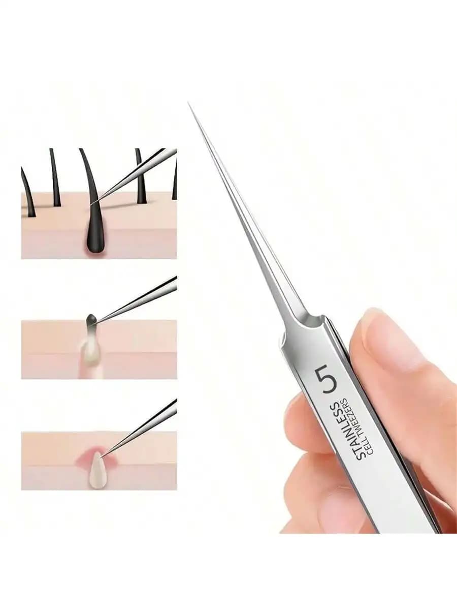 Stainless Steel Blackhead Tweezers Acne Extractor for Closed Comedones Pimple Popper Skin Care Tool