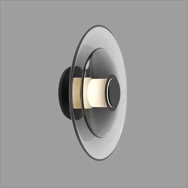 Moderna e minimalista lampada da parete a disco in vetro ambrato Led camera da letto soggiorno dorato nero per interni decorazione della casa applique apparecchio di illuminazione
