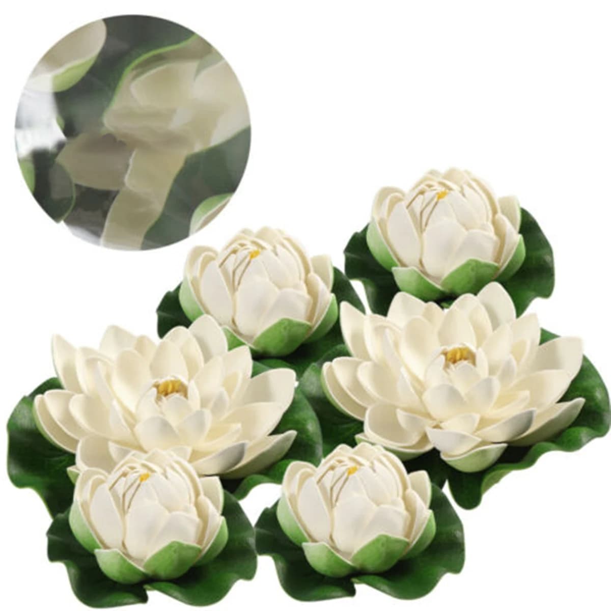 6 pieces of white artificial lotus simulate floating plants in plastic lily of water lotus flower faux leaf pond gardens home aquarium