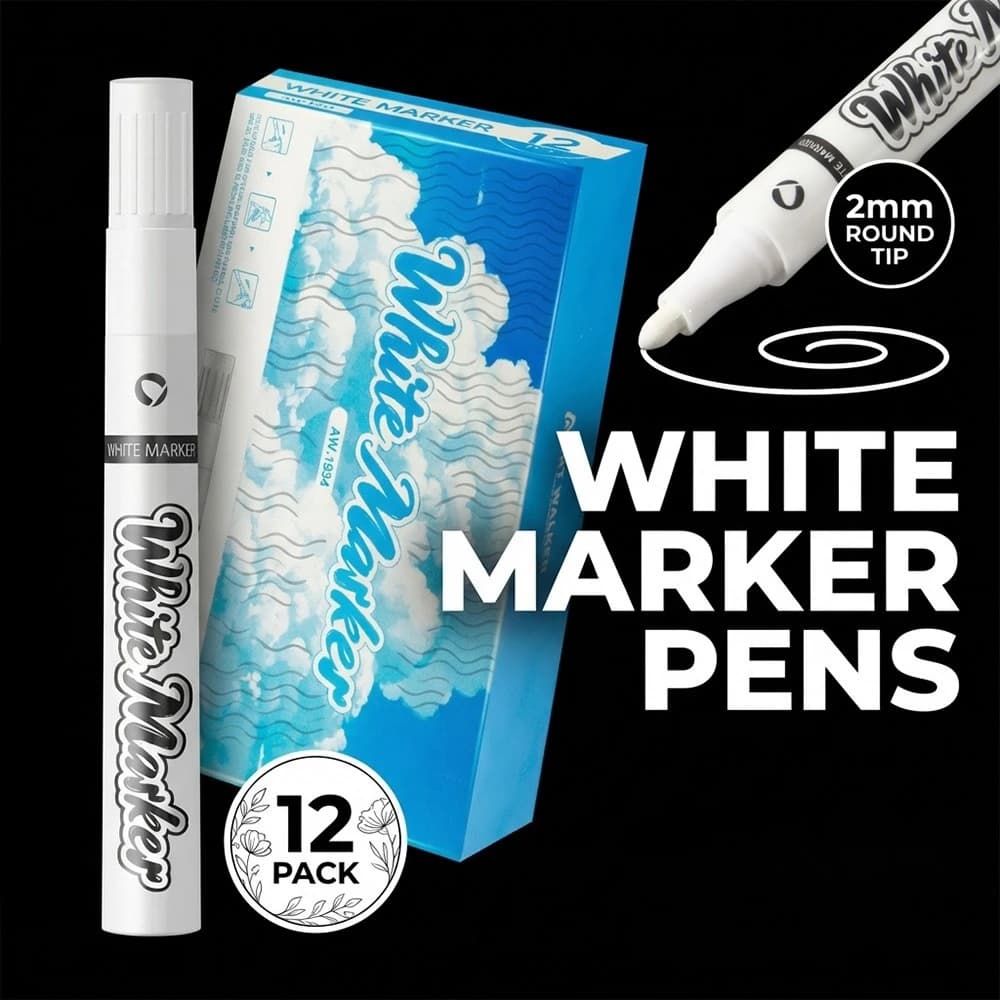 2/6/12 pcs White Permanent Marker Set Waterproof Paint Pens DIY Crafts Window Glass Wood Leather Art Graffiti Decor School Office Stationery Supplies