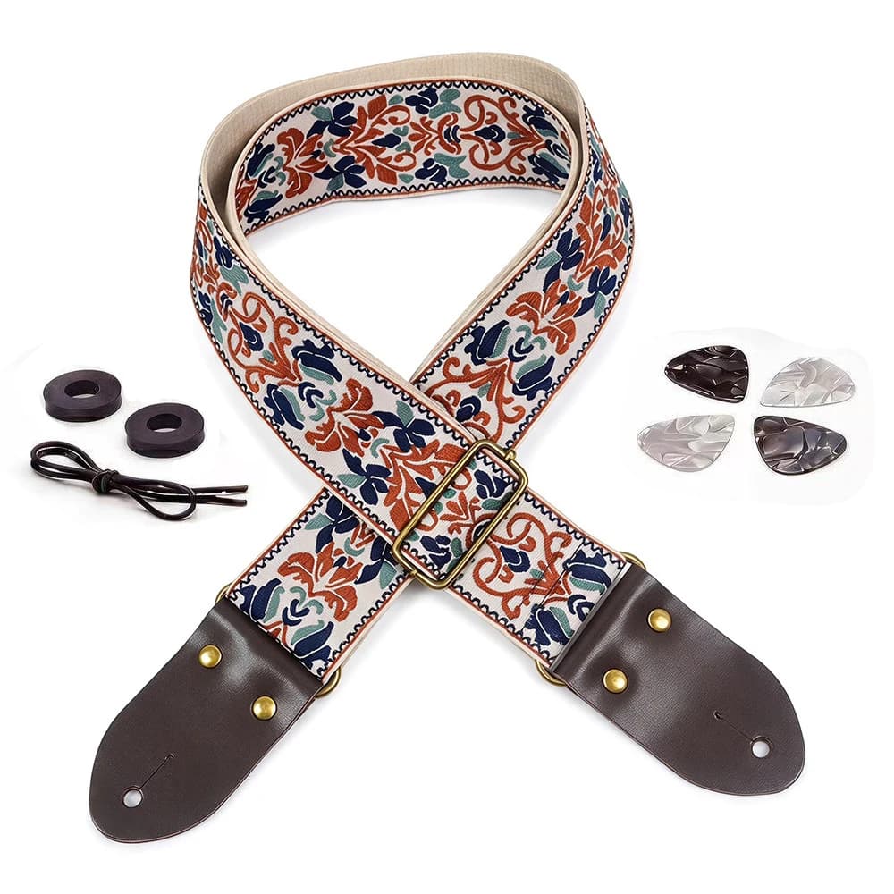 Adjustable Guitar Straps Embroidered Print Guitar Strap Thicken Guitar Strap For Folk Electric Guitar Bass Ukulele Guitar Straps