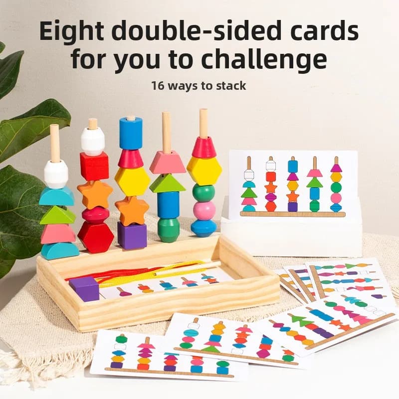 Montessori Wooden Toys Color Shape Matching Puzzle Game Colorful Beaded Color Cognition Early Educational Toys Gift for Children