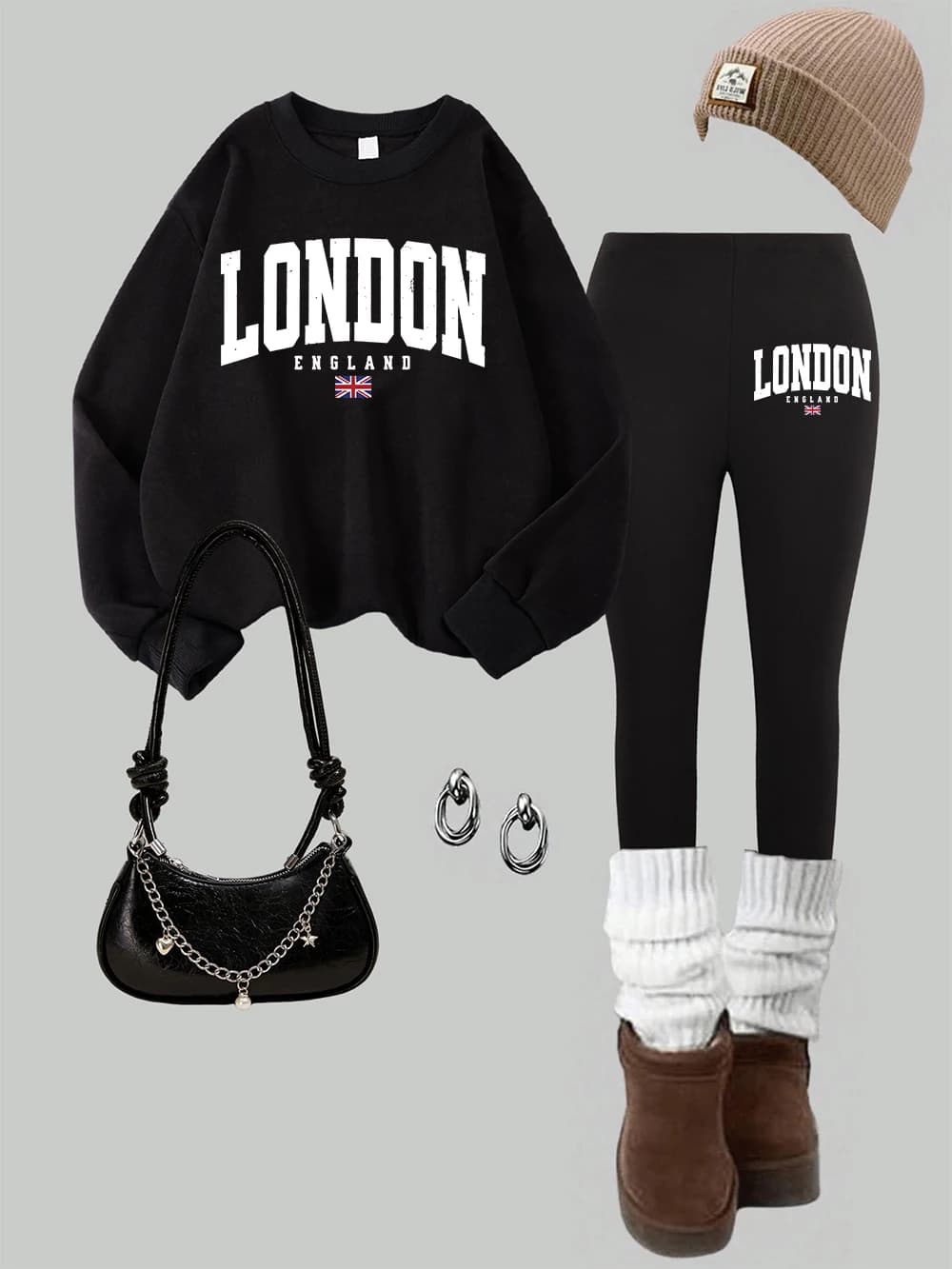 Men's sweatshirts with flag London England 2-piece women's jackets Set leggings Trousers with thermal hood in street fleece Women's winter clothing