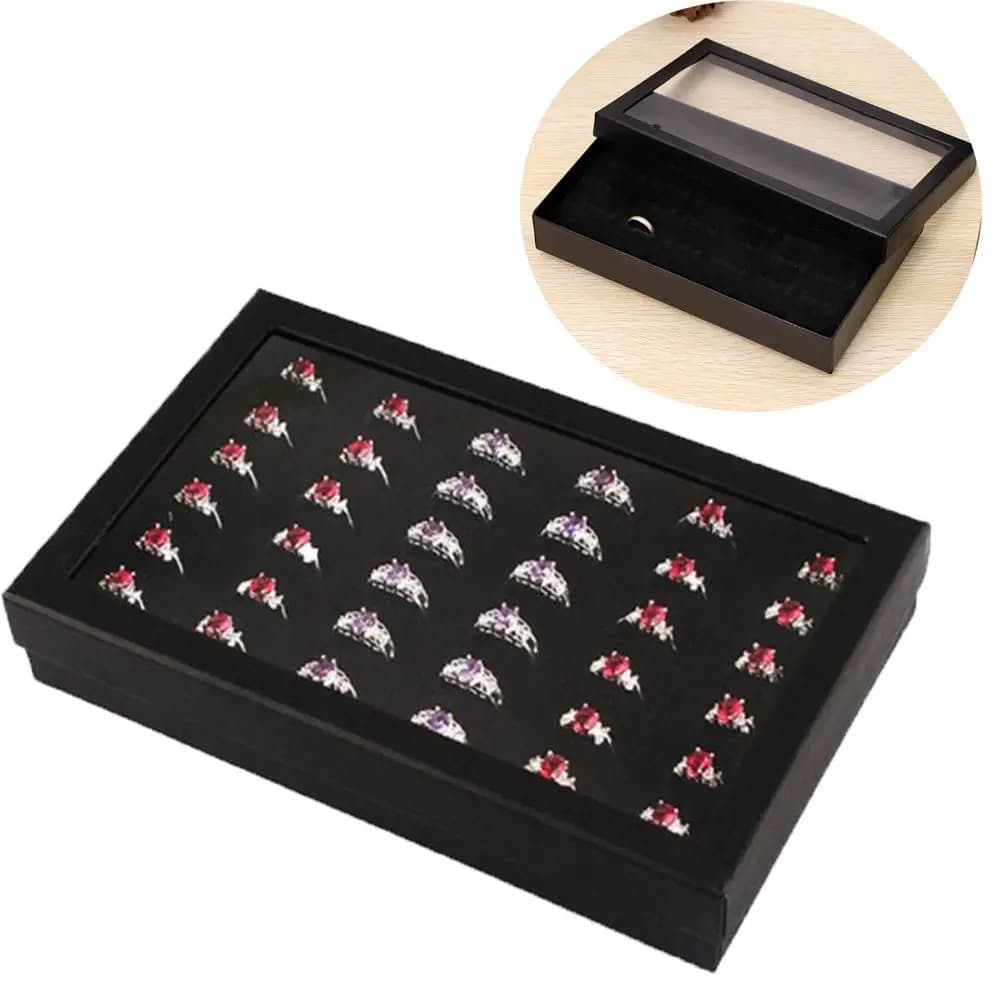 Orecchini di lusso Espositore per gioielli Organizzatore Pratico vetrina Finestra trasparente PVC 36 slot Scatola per anelli Custodia per vassoio