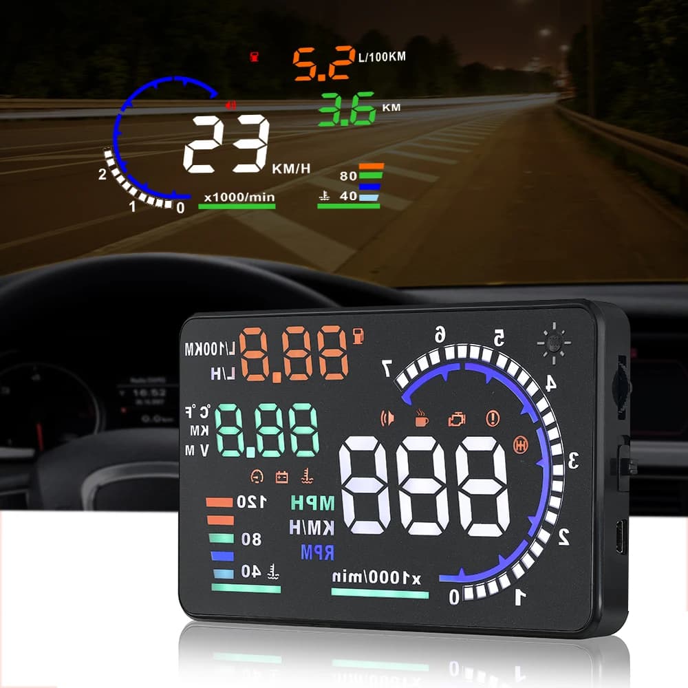 A8 Auto HUD RPM Voltageometer Windscreen Projection OBD Hud Head up Display Plug and Play Intelligent Digital Meter Large Character