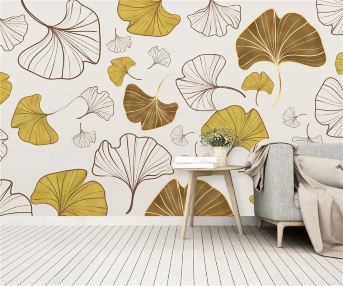 Personalizzato Murale tela autoadesivo materiale in rilievo 3d oro foglia di gingko Carta da parati decorazione della casa soggiorno camera da letto 3d Carta da parati