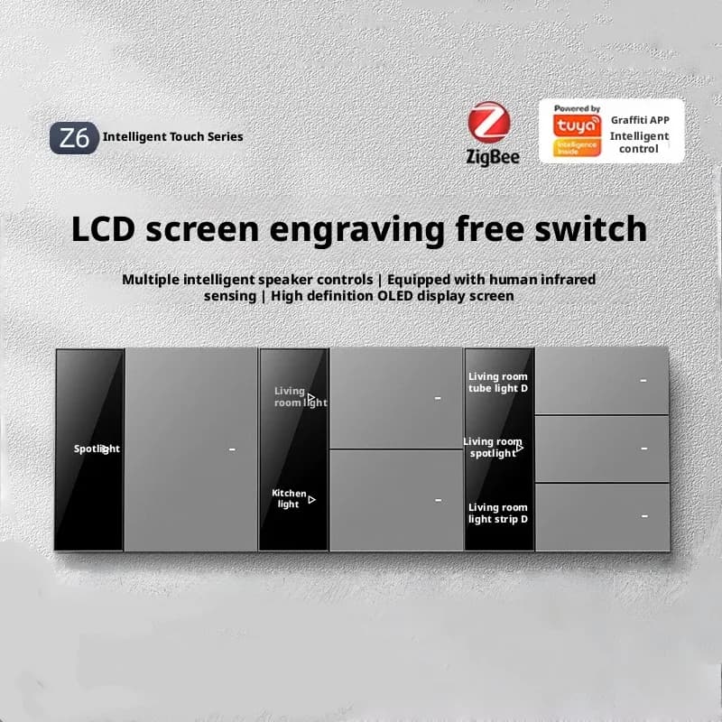 Interruttore Intelligente con Controllo tramite App Tuya, Display a Schermo Zigbee, Pulsante Personalizzabile, Versione Zero Flame, AC100-240V