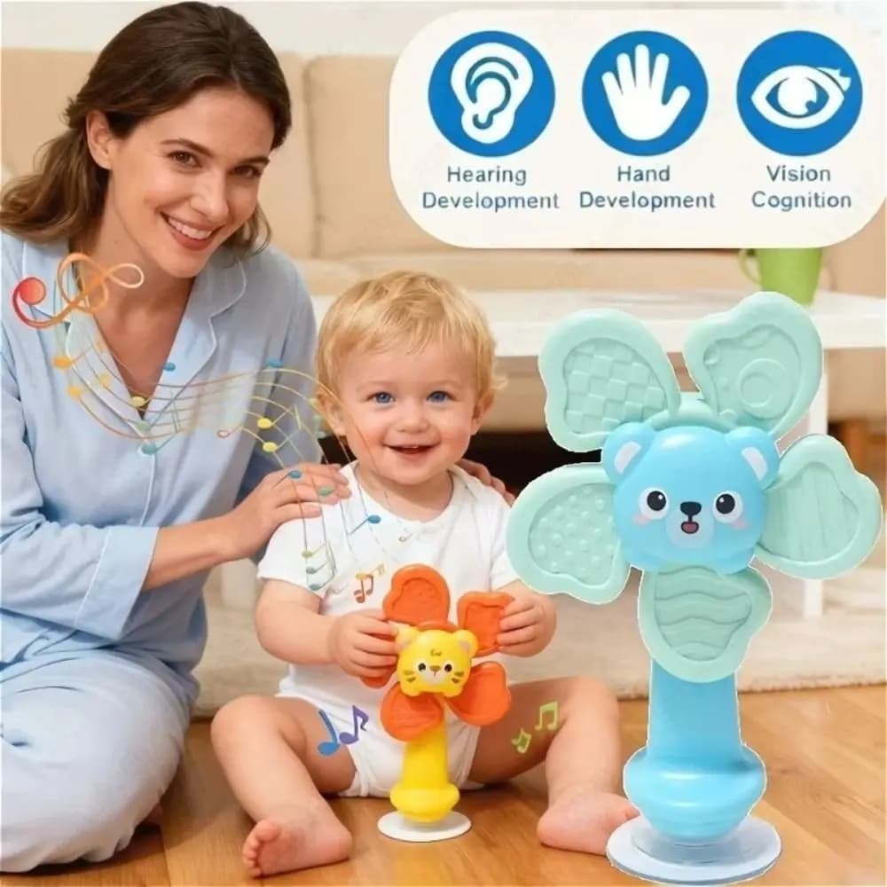 Girandola Sensoriale Educativa a Forma di Animali con Ventosa, Sonaglio a Cartone Animato, in ABS, per Bagno, Calmante, a Forma di Mulino a Vento