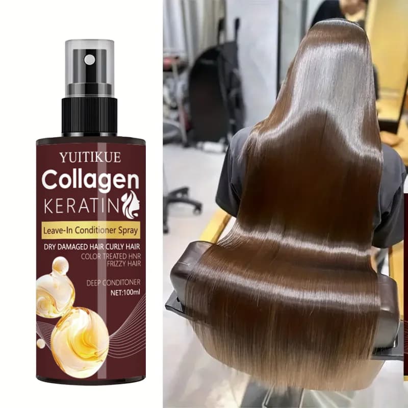 YUITIKUE Balsamo Senza Risciacquo al Collagene e Cheratina | Spray Idratante e Districante, Per Tutti i Tipi di Capelli 100ml