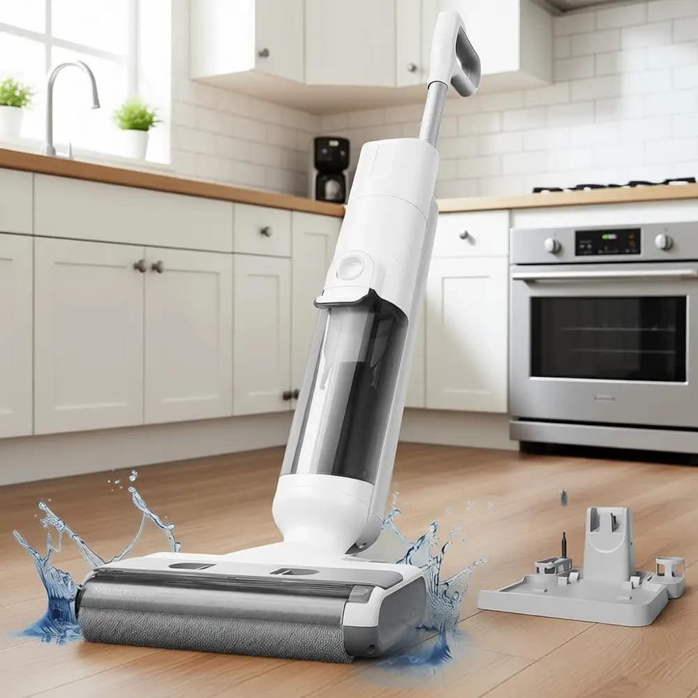 Aspirapolvere Senza Fili per Superfici Asciutte e Bagnate, Combo Aspirapolvere e Lavapavimenti con Autopulizia Automatica a un Pulsante, 3-in-1 per Pavimenti Duri, Alta Potenza