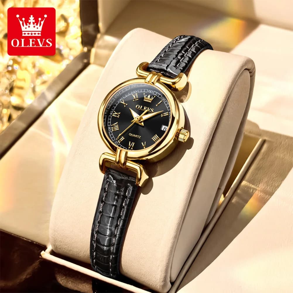 OLEVS New Fashion Women's Simple Watches Leather Strap Quartz watch original Watches with waterproof light date for woman Reloj