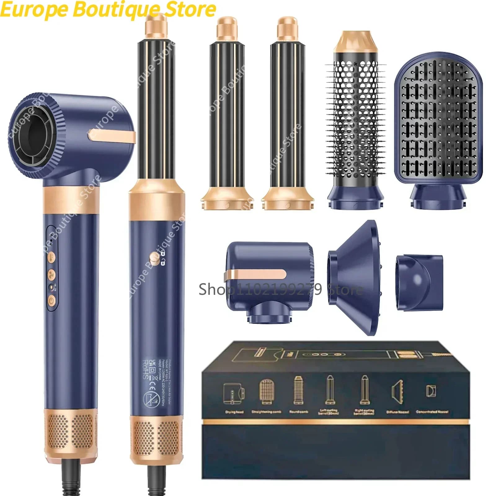 Hair Brush 7 in 1 High Speed Hair Dryer with Diffuser Ionic Hair Dryer for Hot Air Styling Automatic Bigodino