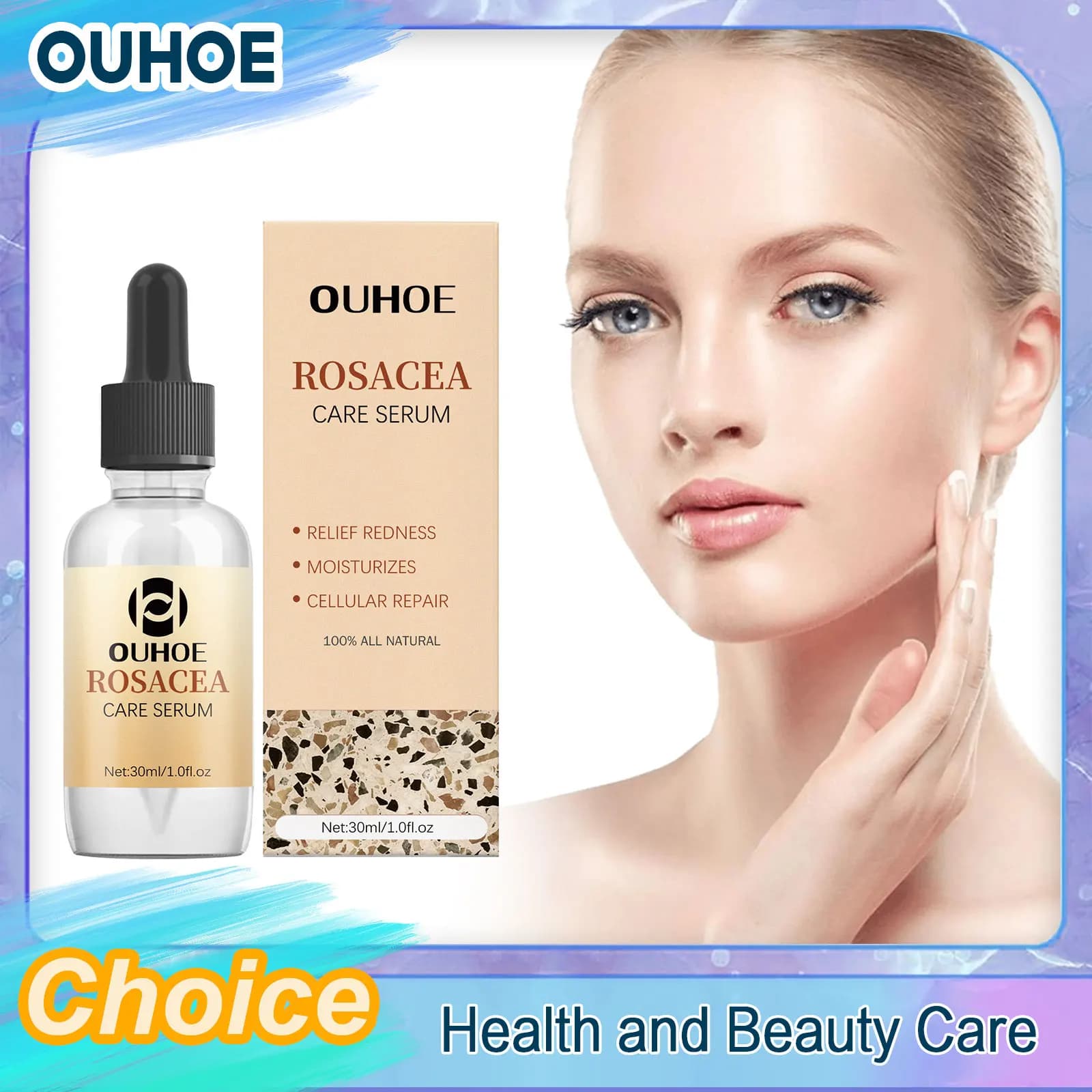 Siero Curativo per Rosacea, Riparatore dell'Eritema, Anti-Età, Lenitivo, Riduce le Rossori, Restringe i Pori, Sbiancante, Idratante, Cura della Pelle Sensibile del Viso
