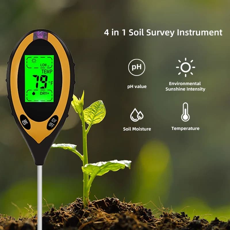 Earthquake pH Meter, Earthquake Tester, Humidity Meter, Temperature, Solar Light Intensity, Soil Acidity Analysis 4 in 1