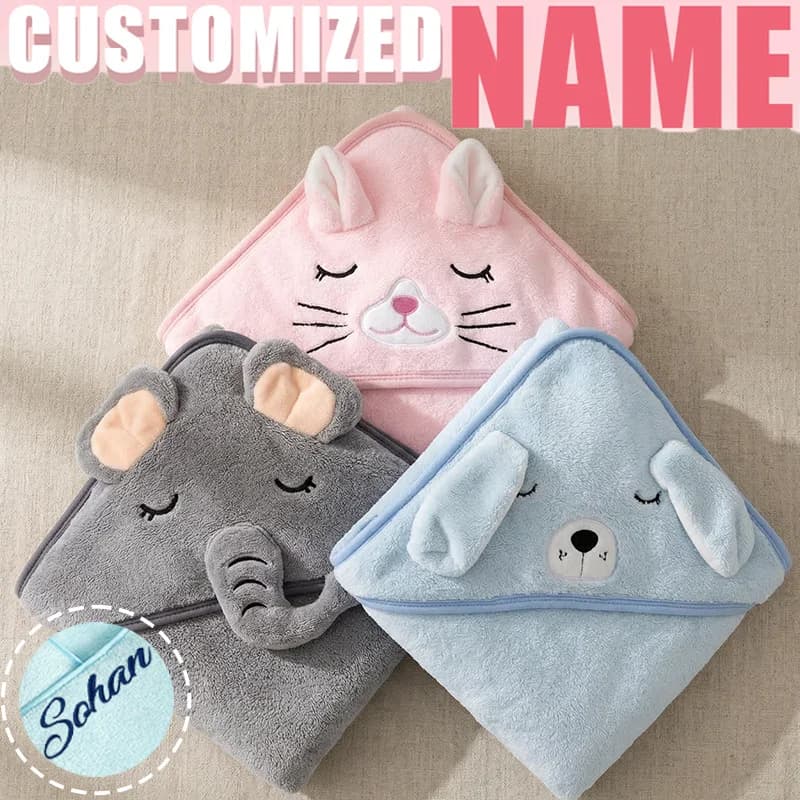 Personalized Bathroom Towel for Newborns in Coral Apple, Children's Bathrobe, Wrap Cover, Baby Birth Gift